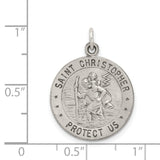 Saint Christopher Protect Us Words and Basketball Player Image Round Charm Pendant in Real 925 Sterling Silver