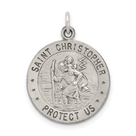 Saint Christopher Protect Us Words and Basketball Player Image Round Charm Pendant in Real 925 Sterling Silver