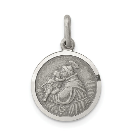 Saint Anthony Figure Round Charm Pendant in Real 925 Sterling Silver
