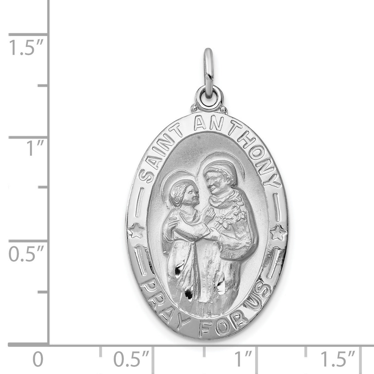 Saint Anthony Pray For Us Words Oval Charm Pendant in Real 925 Sterling Silver