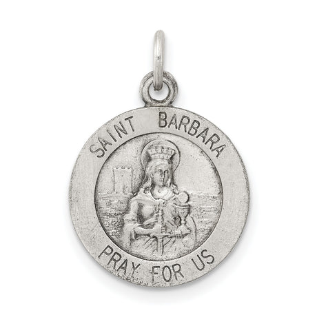 Sterling Silver Saint Barbara Medal Pendant with Pray for Us Inscription