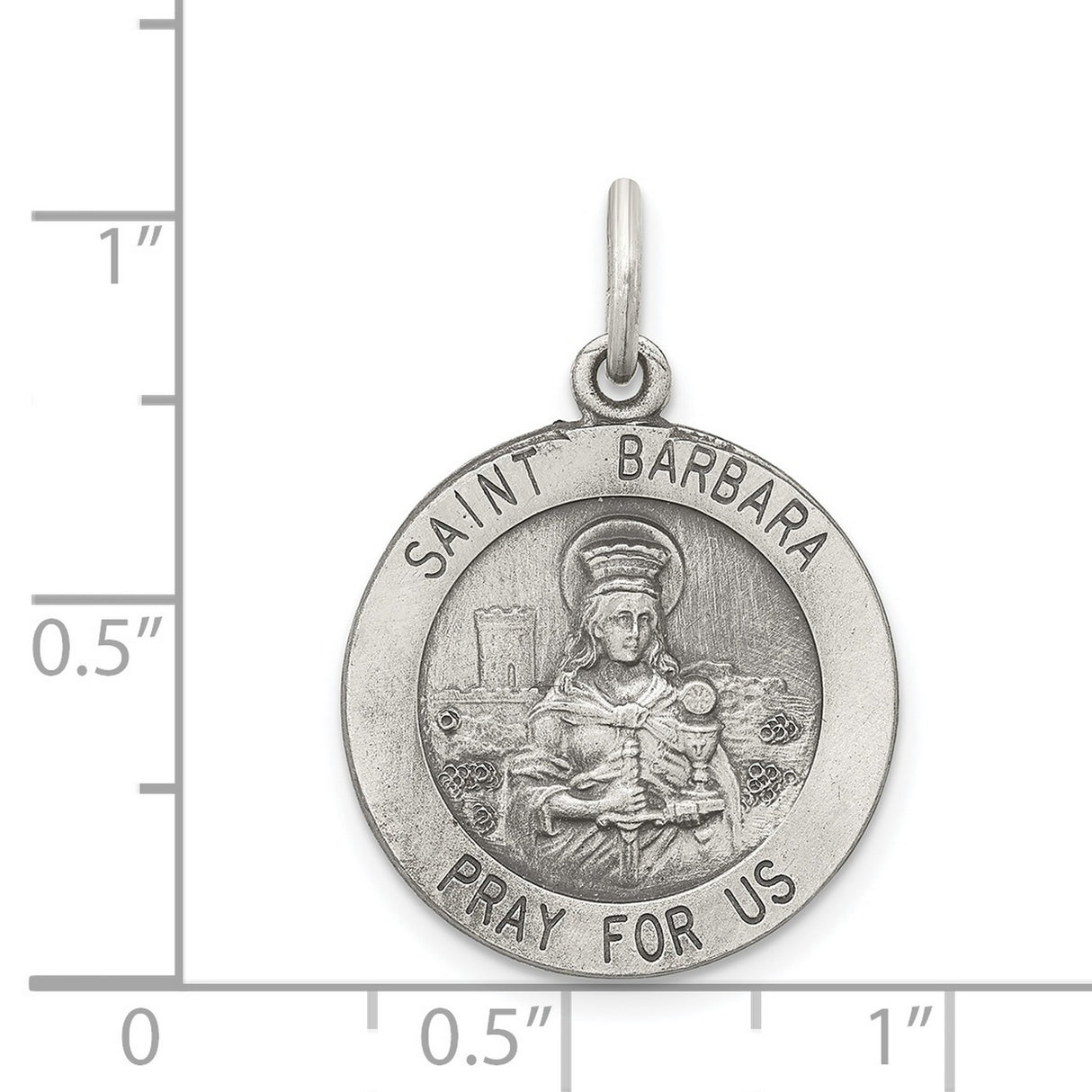 Saint Barbara Pray For Us Words Charm Pendant in Real 925 Sterling Silver