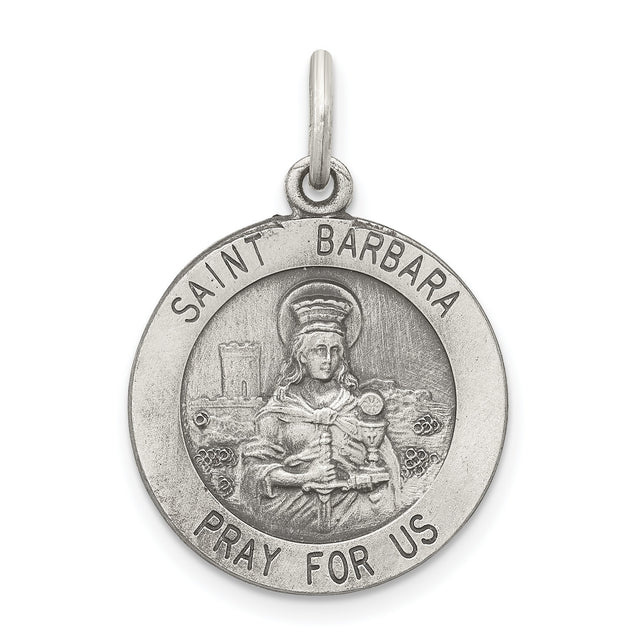 Saint Barbara Pray For Us Words Charm Pendant in Real 925 Sterling Silver