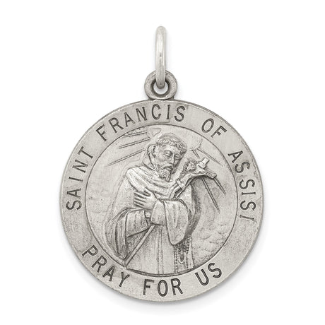 Sterling Silver Saint Francis of Assisi Pendant with Cross and Inscription
