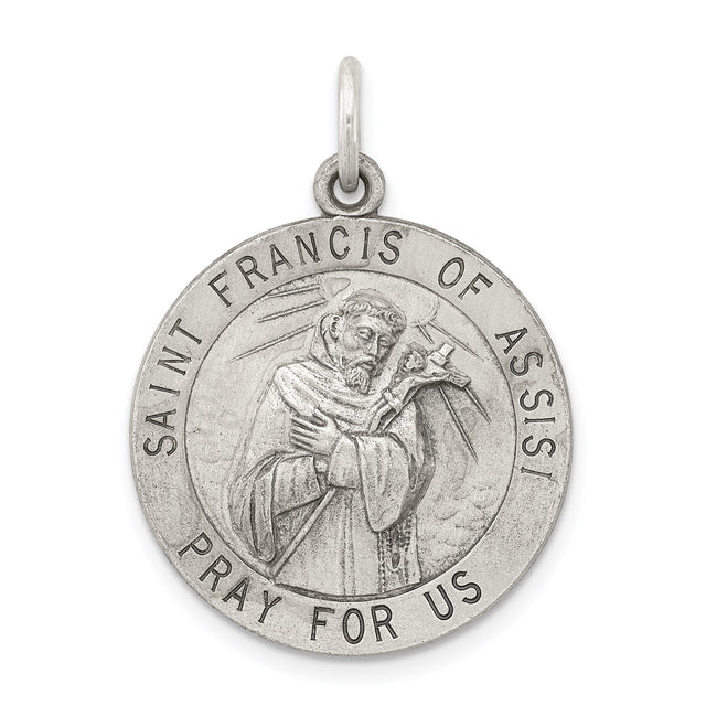Sterling Silver Saint Francis of Assisi Pendant with Cross and Inscription