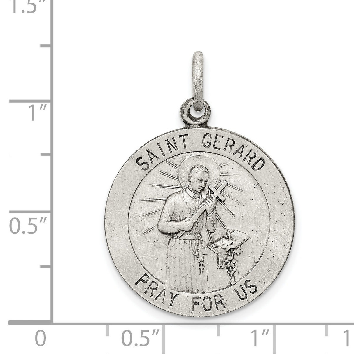 Sterling Silver Saint Gerard Pendant with Cross and Lily Symbol, Catholic Medal for Mothers
