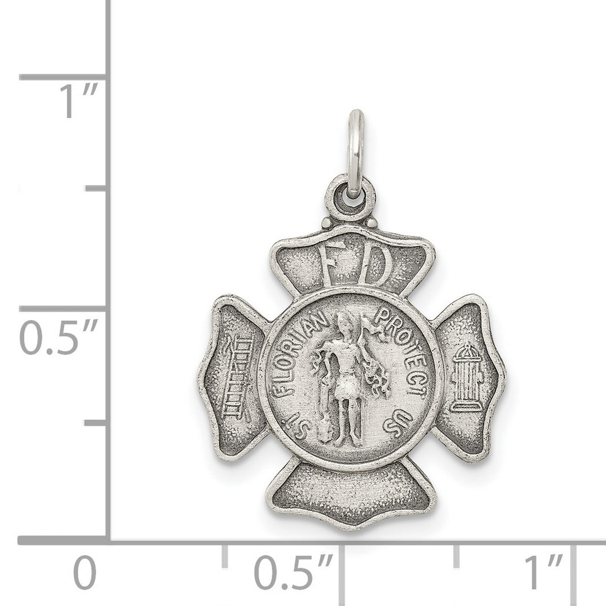 Saint Florian Protect Us Words Firefighter Badge Charm Pendant in Real 925 Sterling Silver