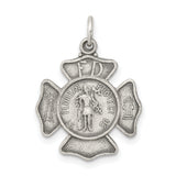 Saint Florian Protect Us Words Firefighter Badge Charm Pendant in Real 925 Sterling Silver