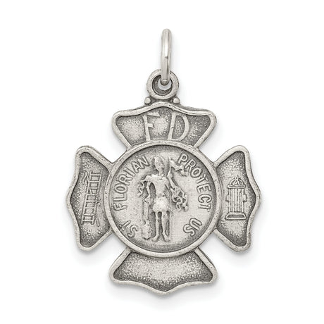 Sterling Silver Firefighter Pendant with Maltese Cross and St. Florian Medal