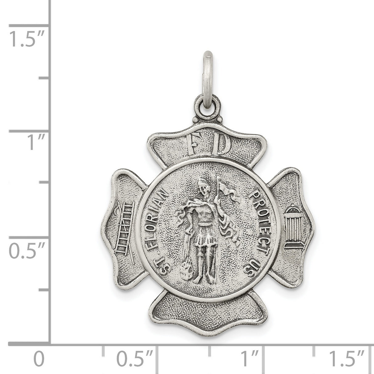 Protect Us Words Saint Florian Firefighter Badge Charm Pendant in Real 925 Sterling Silver