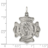 Protect Us Words Saint Florian Firefighter Badge Charm Pendant in Real 925 Sterling Silver