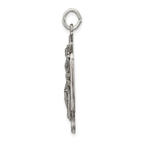 Sterling Silver Saint Florian Pendant, Firefighter Medal with Protect Us Inscription, Religious Jewelry