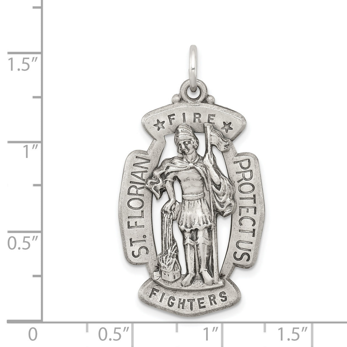 Saint Florian Protect Us Fire Fighters Words Charm Pendant in Real 925 Sterling Silver