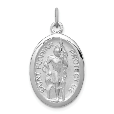 Sterling Silver Saint Florian Medal Pendant with Raised Firefighter Image and Protect Us Engraving