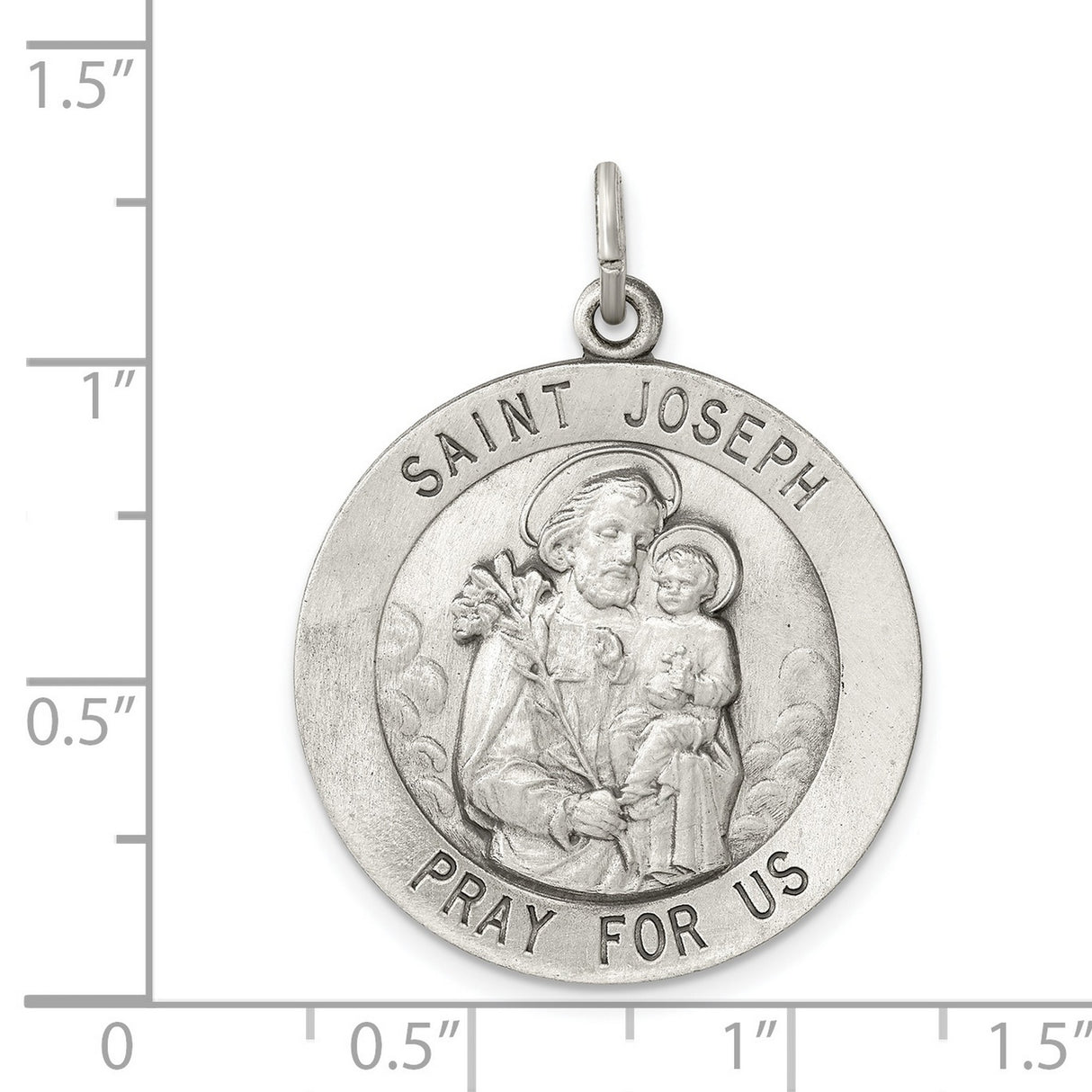 Saint Joseph Pray For Us Words Round Charm Pendant in Real 925 Sterling Silver