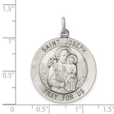 Saint Joseph Pray For Us Words Round Charm Pendant in Real 925 Sterling Silver