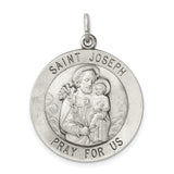 Saint Joseph Pray For Us Words Round Charm Pendant in Real 925 Sterling Silver