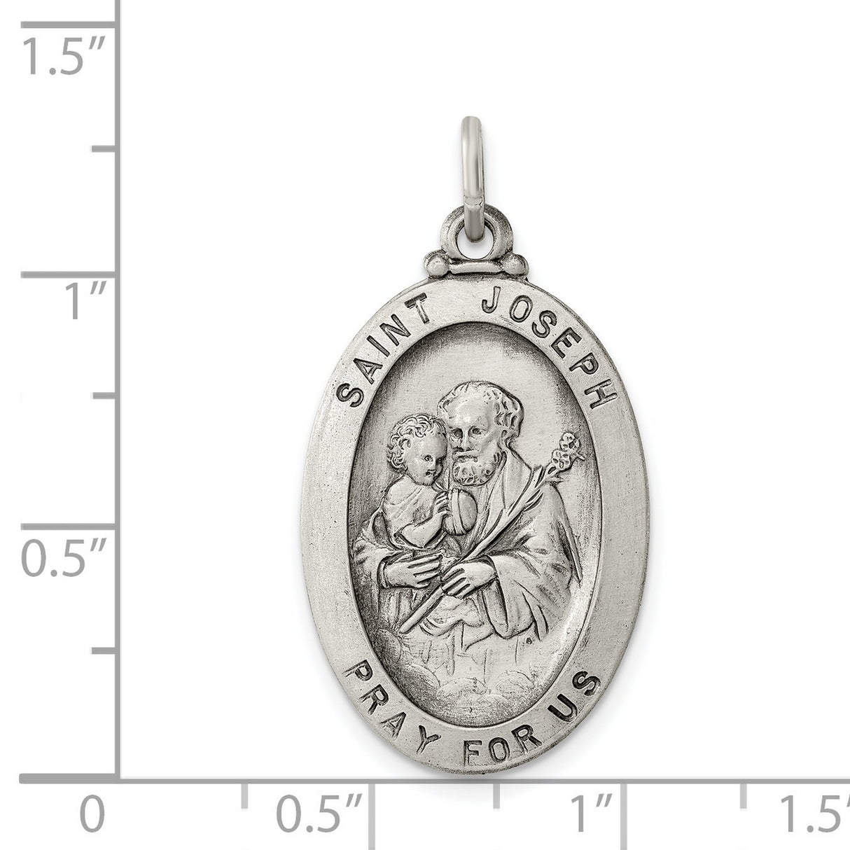 Saint Joseph Pray For Us Words Oval Charm Pendant in Real 925 Sterling Silver