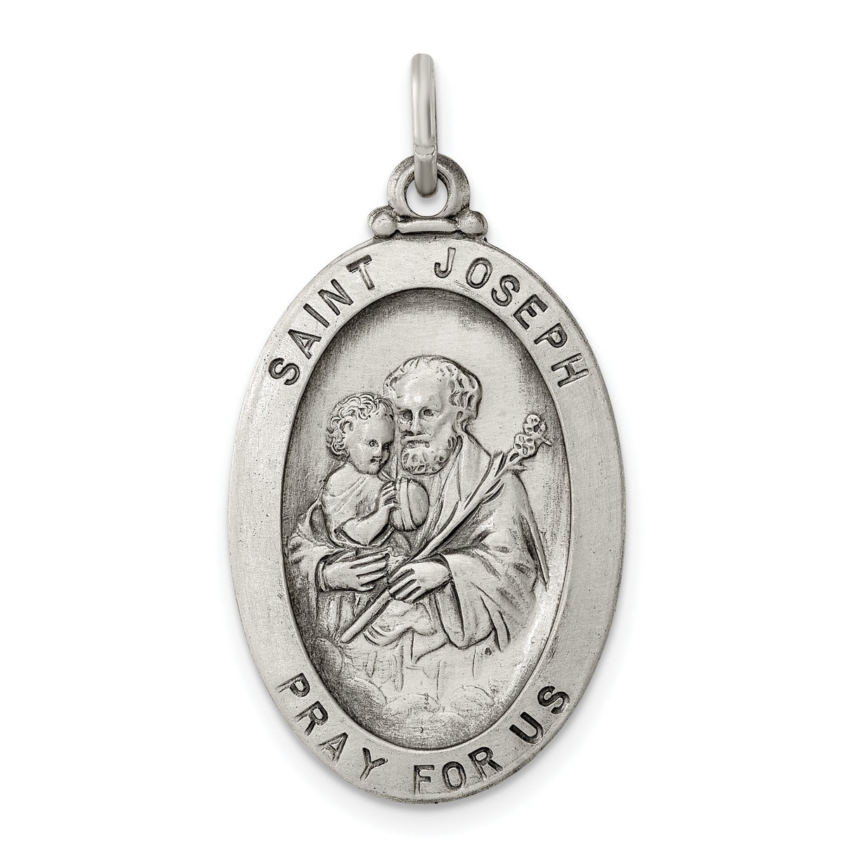 Saint Joseph Pray For Us Words Oval Charm Pendant in Real 925 Sterling Silver
