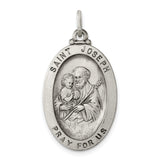 Saint Joseph Pray For Us Words Oval Charm Pendant in Real 925 Sterling Silver