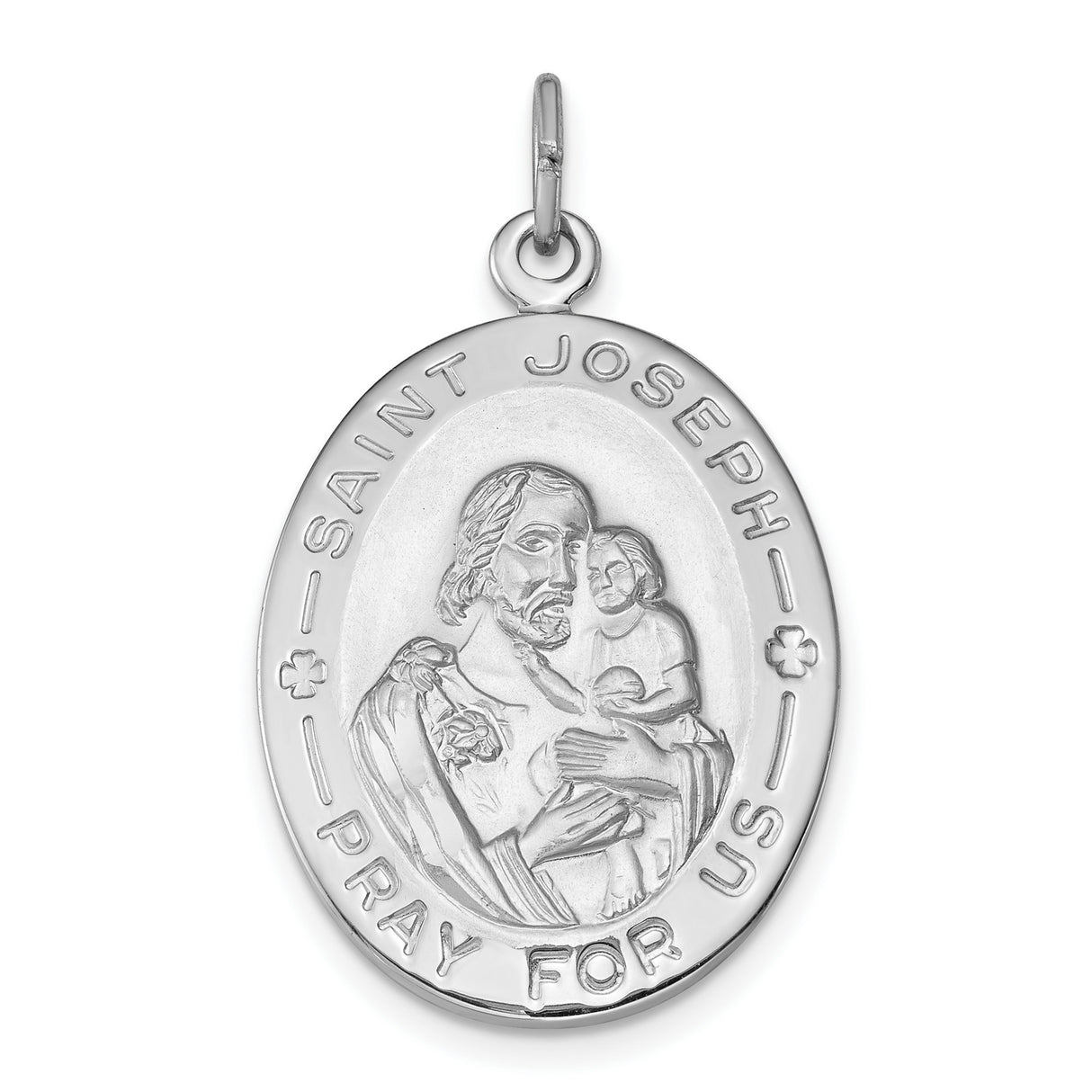 Saint Joseph Pray For Us Words Oval Charm Pendant in Real 925 Sterling Silver