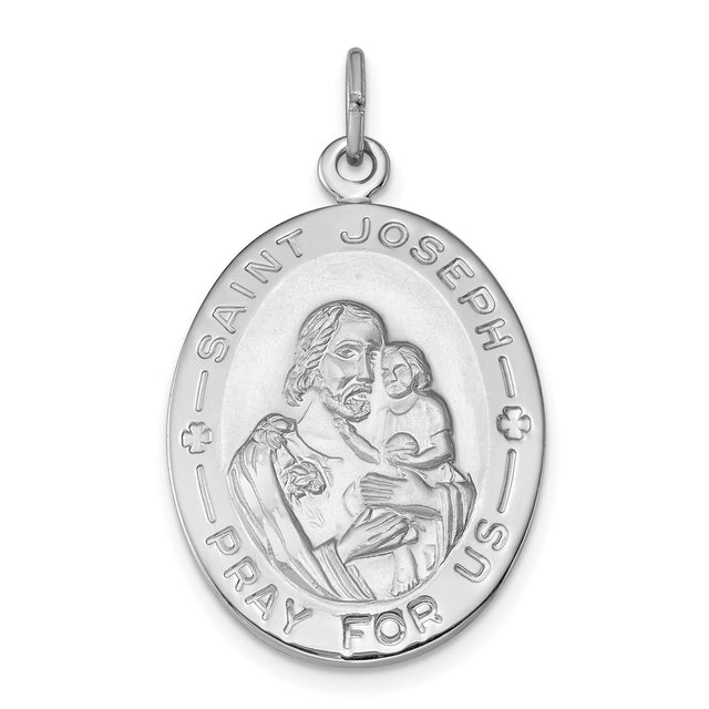 Saint Joseph Pray For Us Words Oval Charm Pendant in Real 925 Sterling Silver