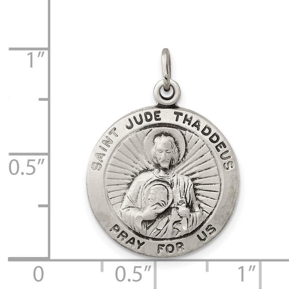 Saint Jude Thaddeus Pray For Us Words Charm Pendant in Real 925 Sterling Silver