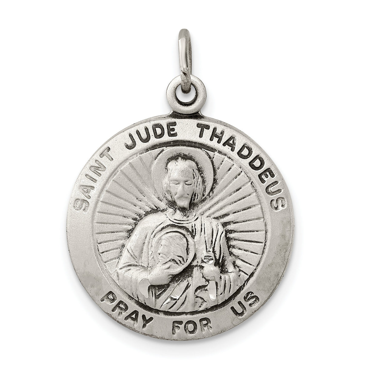 Saint Jude Thaddeus Pray For Us Words Charm Pendant in Real 925 Sterling Silver
