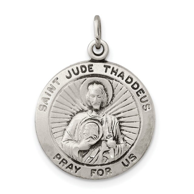 Saint Jude Thaddeus Pray For Us Words Charm Pendant in Real 925 Sterling Silver