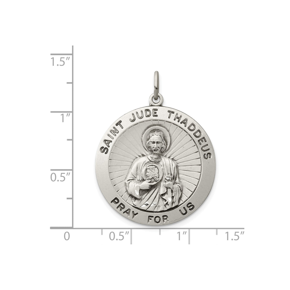 Pray For Us Saint Jude Thaddeus Words Round Charm Pendant in Real 925 Sterling Silver