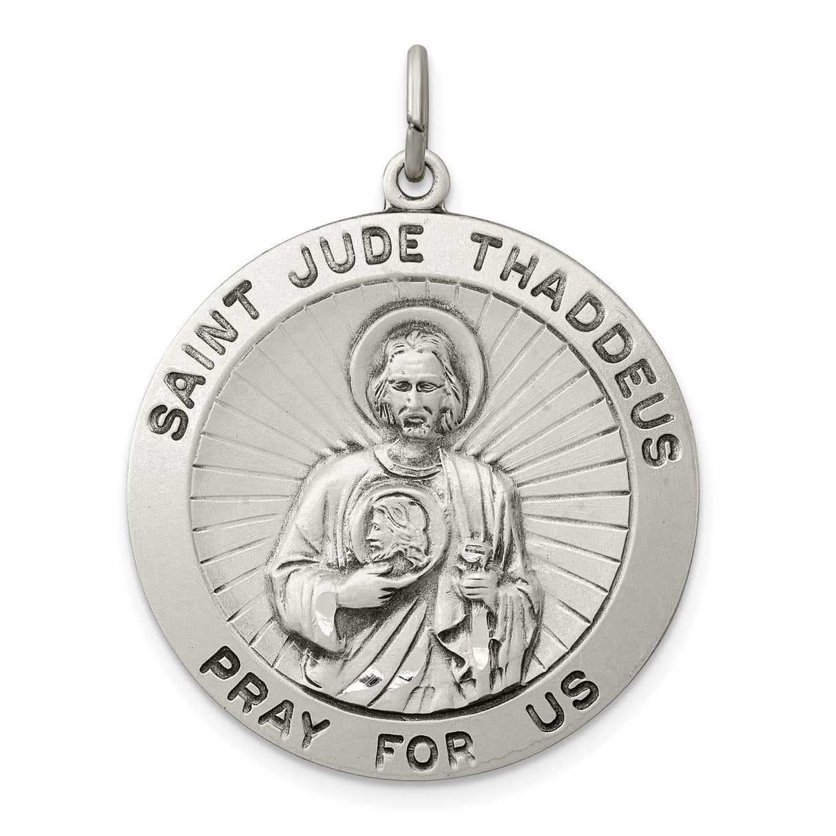 Pray For Us Saint Jude Thaddeus Words Round Charm Pendant in Real 925 Sterling Silver