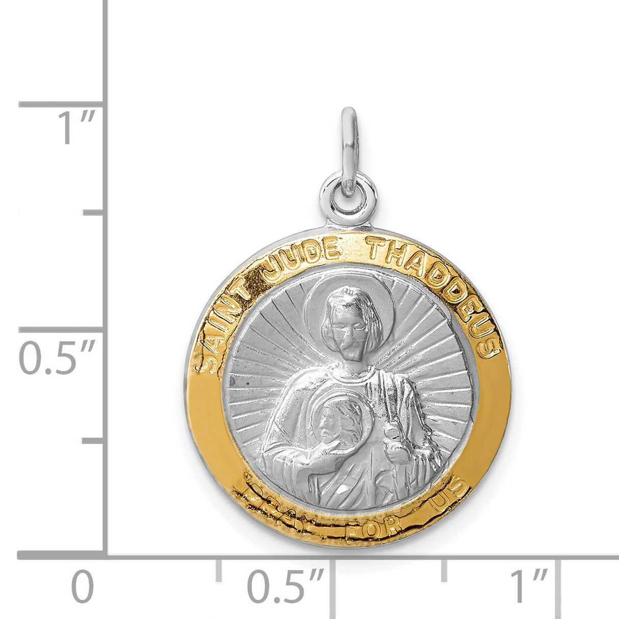 Saint Jude Thaddeus Pray For Us Words In Gold Tone Sterling Silver Charm Pendant in Real 925 Sterling Silver