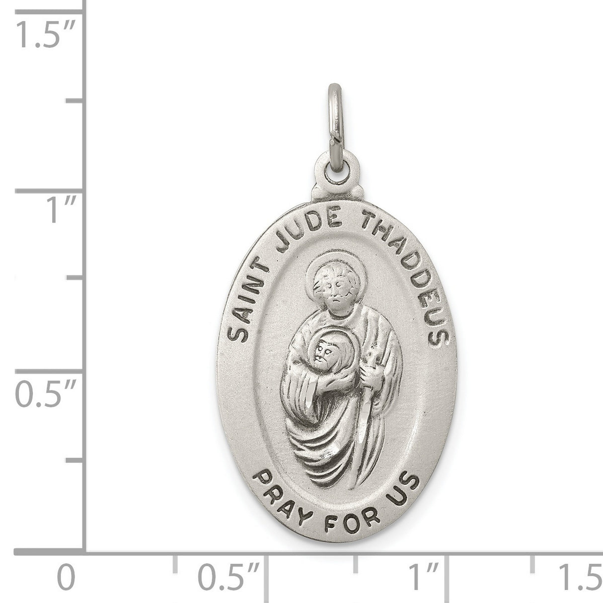 Satin Finish Saint Jude Thaddeus Pray For Us Words Oval Charm Pendant in Real 925 Sterling Silver