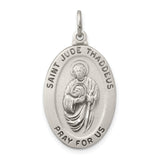 Satin Finish Saint Jude Thaddeus Pray For Us Words Oval Charm Pendant in Real 925 Sterling Silver