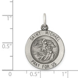 Saint Michael Pray For Us Words Round Medal Charm Pendant in Real 925 Sterling Silver