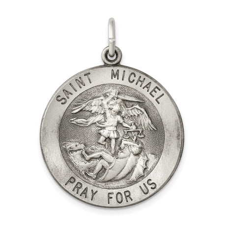 Sterling Silver Saint Michael Pendant, Religious Medal with Pray for Us Inscription for Men