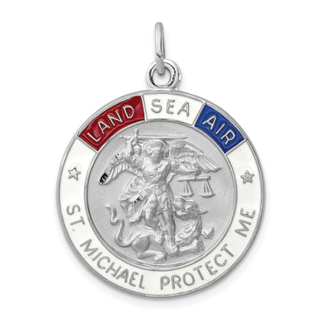 Sterling Silver St. Michael Pendant with Archangel Defeating Dragon Engraving
