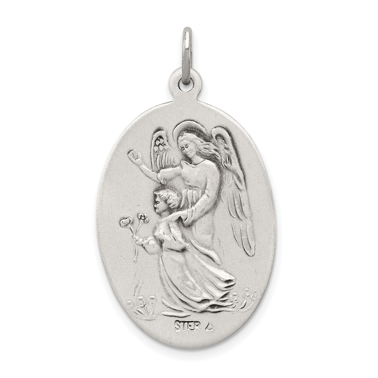Oval St. Michael Pray For Us Words Medal Charm Pendant in Real 925 Sterling Silver