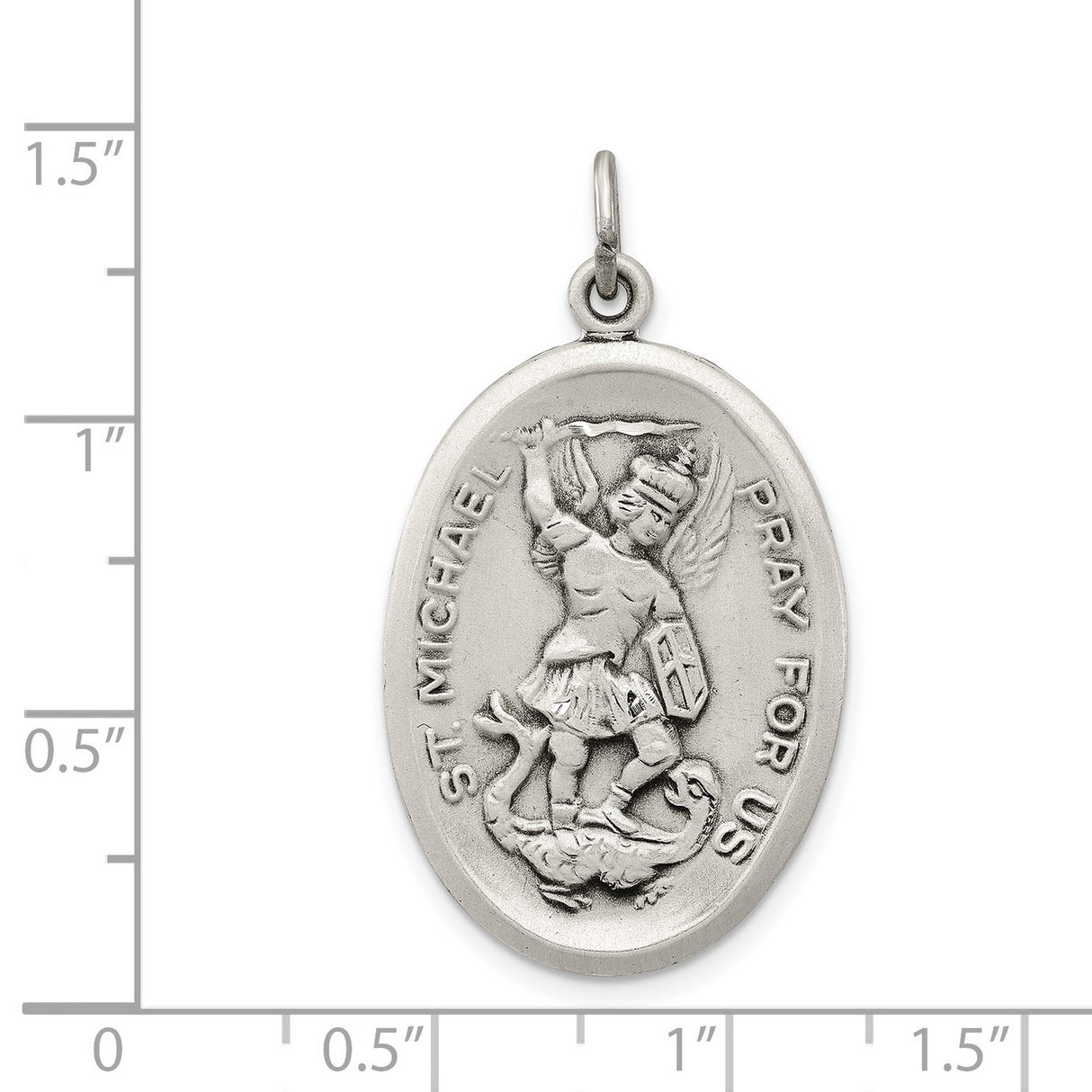 Oval St. Michael Pray For Us Words Medal Charm Pendant in Real 925 Sterling Silver