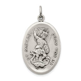 Oval St. Michael Pray For Us Words Medal Charm Pendant in Real 925 Sterling Silver