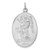 Sterling Silver St Michael Oval Pendant with Gold Border, Archangel Medal and Pray for Us Engraving