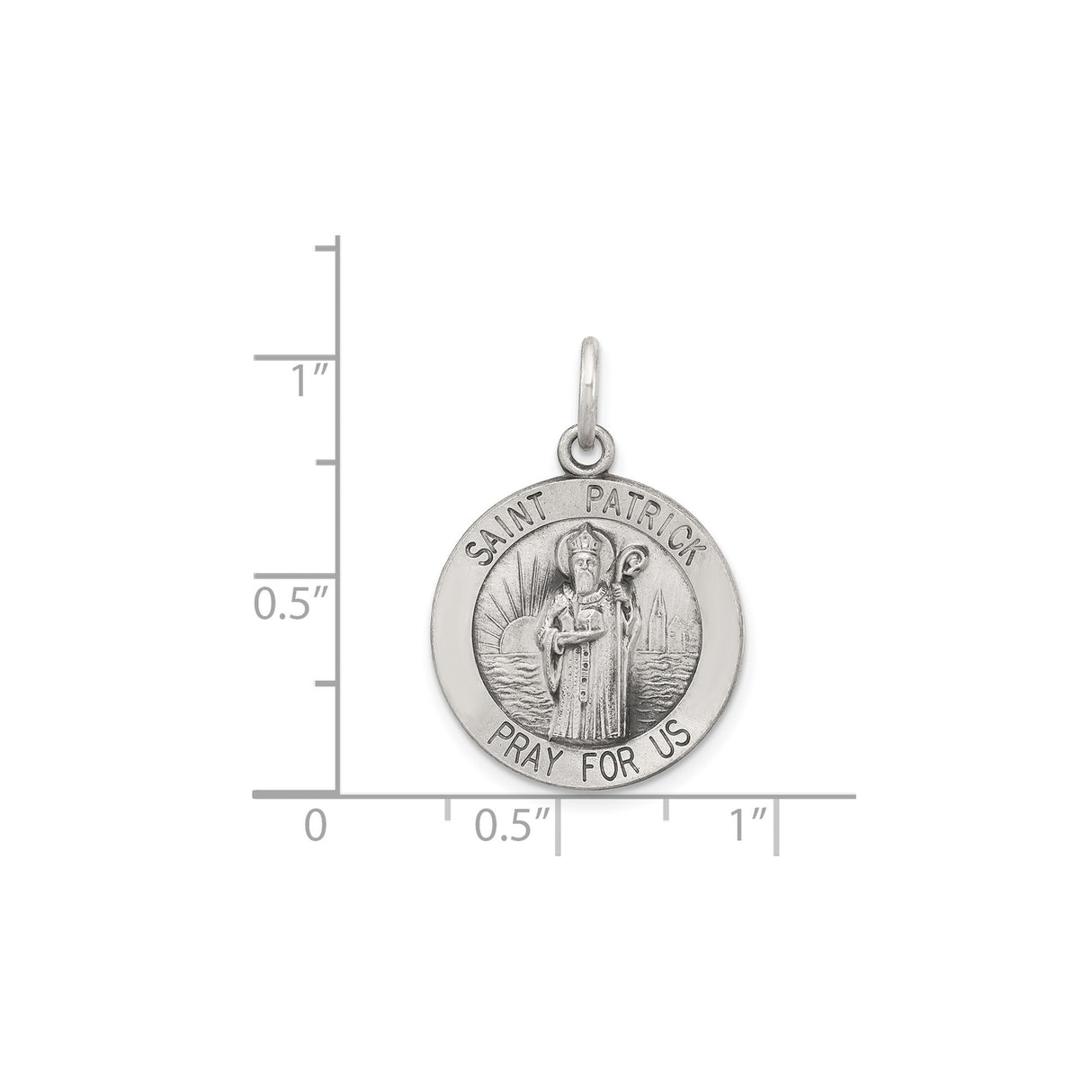 Sterling Silver Saint Patrick Medal Pendant with Pray For Us Engraving, Christian Religious Charm