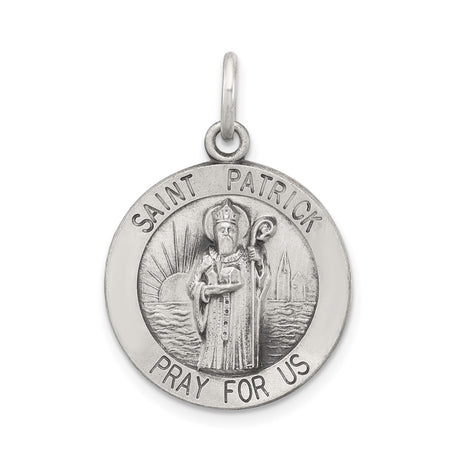 Sterling Silver Saint Patrick Medal Pendant with Pray For Us Engraving, Christian Religious Charm