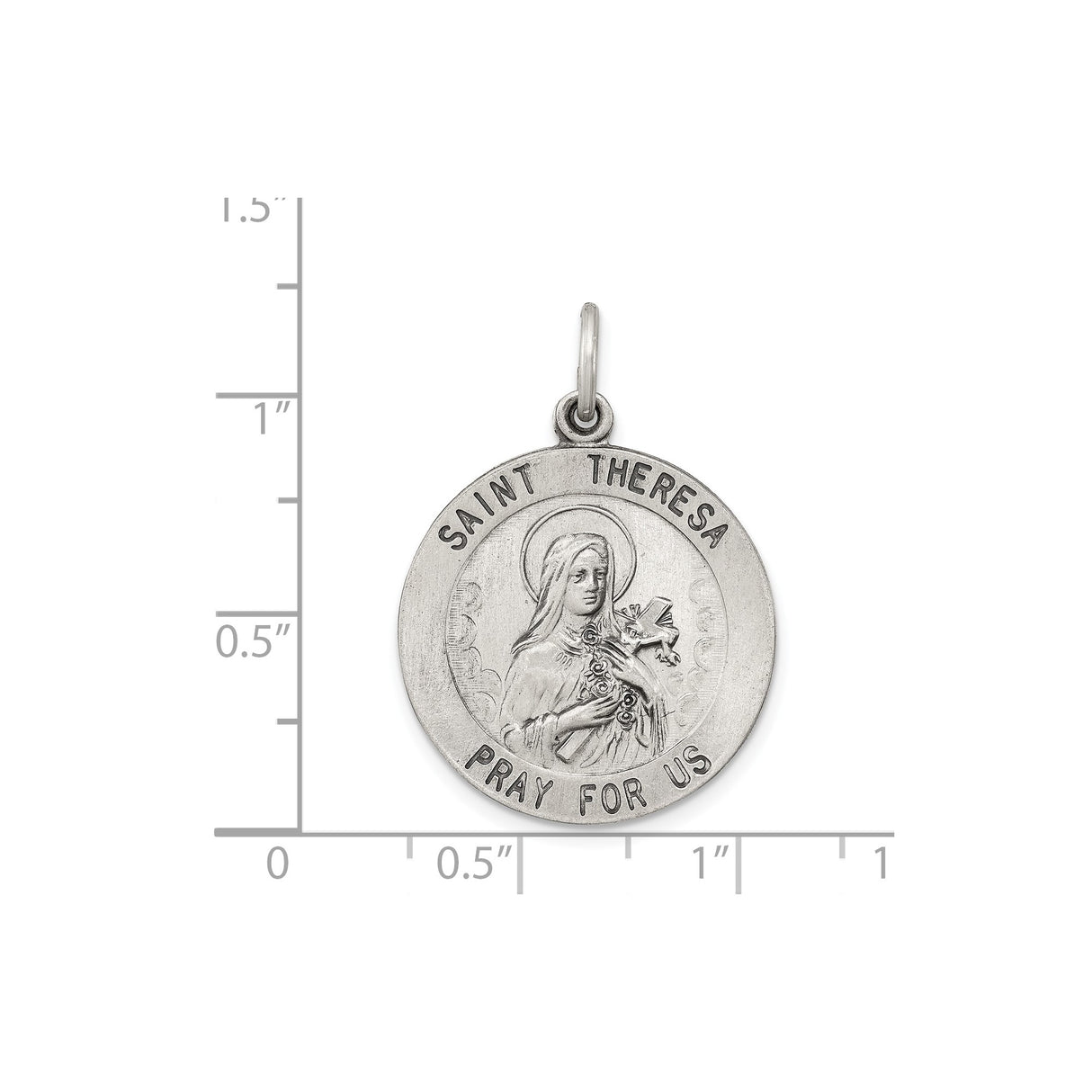 Sterling Silver Saint Theresa Medal Pendant with Roses for Women