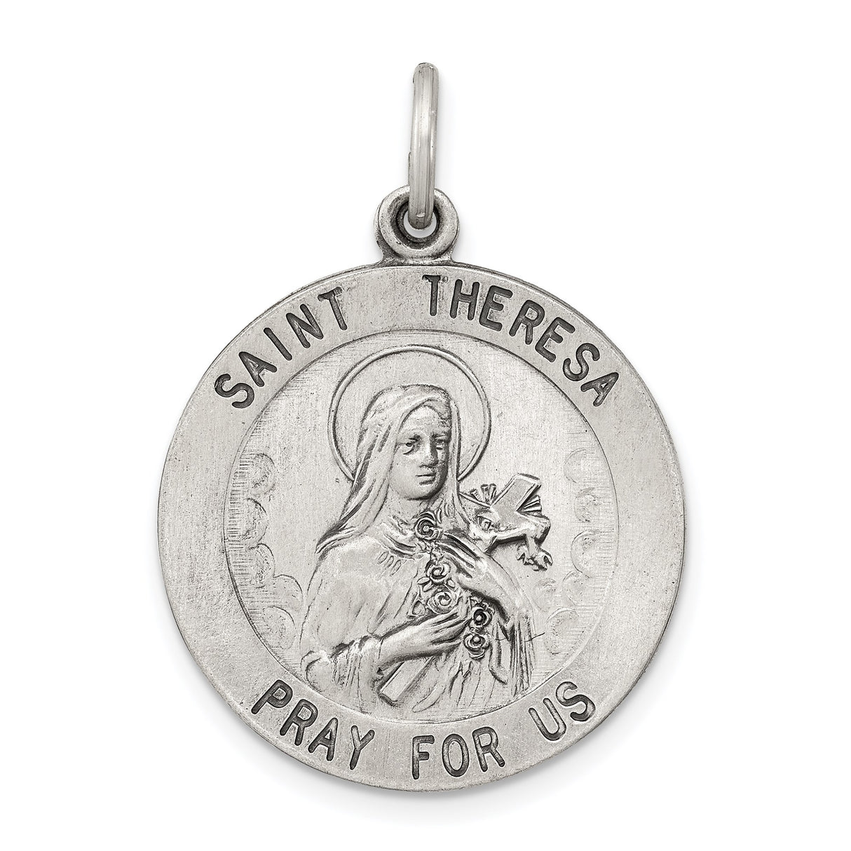 Sterling Silver Saint Theresa Medal Pendant with Roses for Women