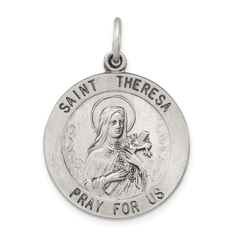 Sterling Silver Saint Theresa Medal Pendant with Roses for Women