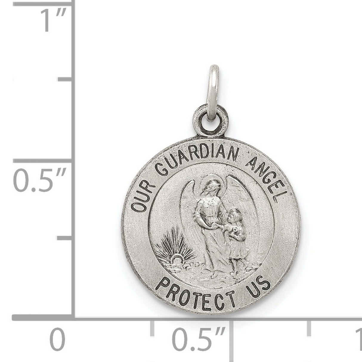 Antiqued Guardian Angel Medal Charm Pendant in Real 925 Sterling Silver