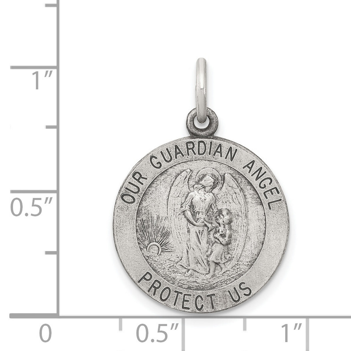 Antiqued Guardian Angel Medal Charm Pendant in Real 925 Sterling Silver