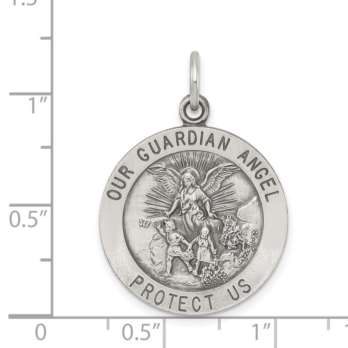 Antiqued Guardian Angel Medal Charm Pendant in Real 925 Sterling Silver