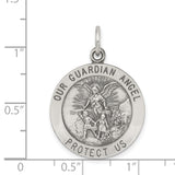 Antiqued Guardian Angel Medal Charm Pendant in Real 925 Sterling Silver